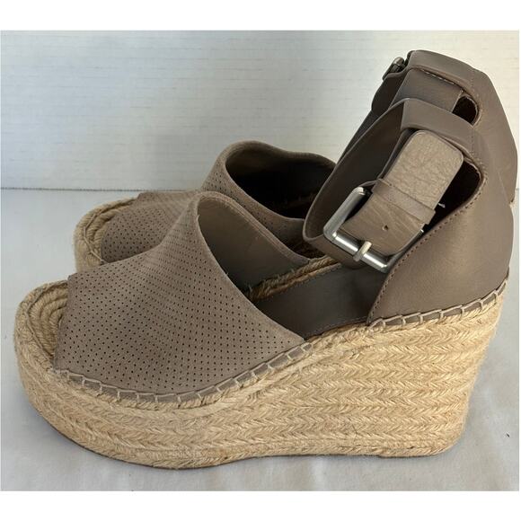 Marc Fisher Leather/Suede Platform Wedge Espadrille Sandal Taupe EUC Size 6 - Picture 4 of 7